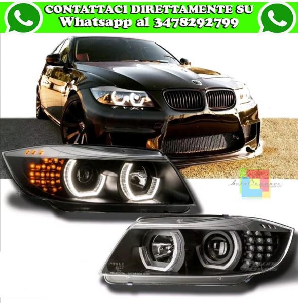 FARI ANTERIORI PER BMW SERIE 3 E90 E91 2004-2011 XENON NERI CON ANGEL EYES LED BIANCHI CON FRECCIA LED