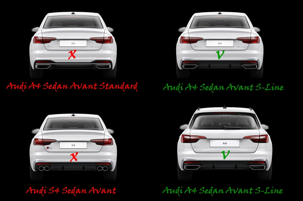 Rear bumper valance diffuser suitable for audi a4 b9 8w facelift (2020 onwards) only s-line black