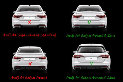 Rear bumper valance diffuser suitable for audi a4 b9 8w facelift (2020 onwards) only s-line black