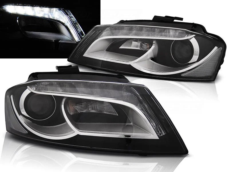 AUDI A3 8P 2008-2012 FARI ANTERIORI CON LUCE DIURNA LED + KIT LED