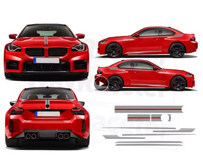 Set di 7 Adesivi per Strisce Laterali Superiori Porta, Cofano, Tetto e Bagagliaio in Vinile per BMW M2 G87 2026