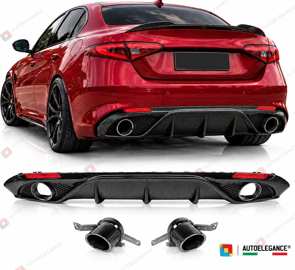 👉ART.10550 Diffusore +terminale neri Carbon Look adatto per Alfa Romeo Giulia👈