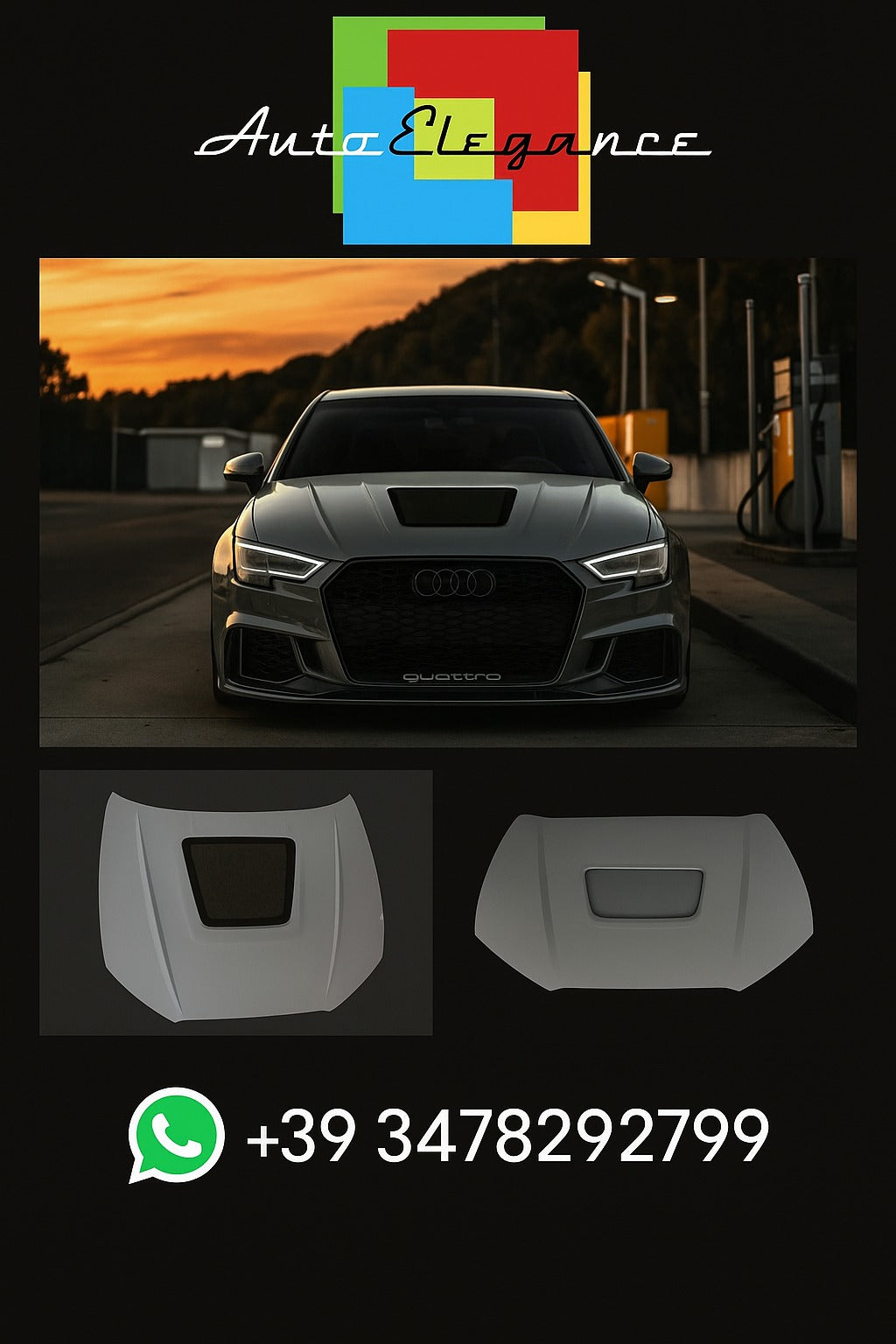 💎FRONT HOOD FOR AUDI A3 8V 2016-2020 TUNING LOOK💎