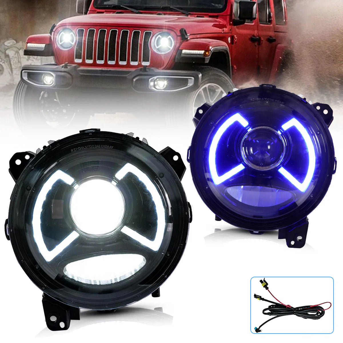 9 Inch Full LED Headlights for Jeep Wrangler 2018-UP with Activated Lighting (NOT FIT FOR 2018 JK MODEL) 