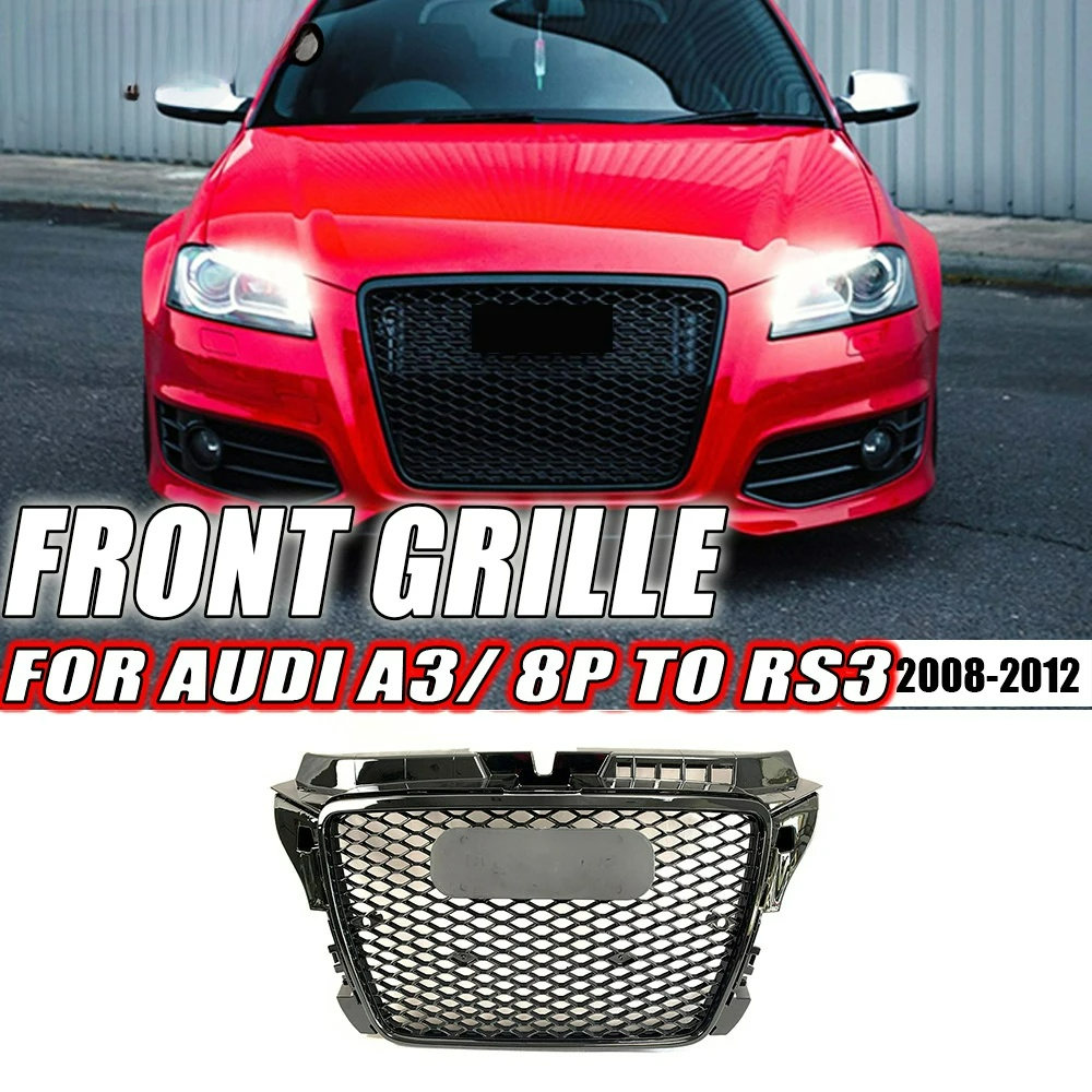 💎GRIGLIA ANTERIORE ADATTO PER AUDI A3 8P 2008-2012 ABS NERO LUCIDO 💎