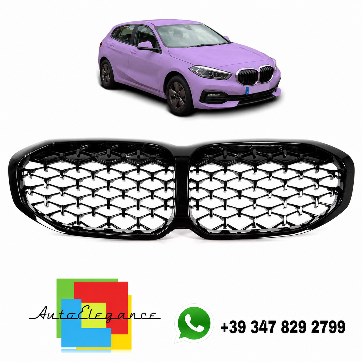 👉Griglia anteriore Gloss Black Diamond adatta per BMW Serie 1 F40 2019-2024👈