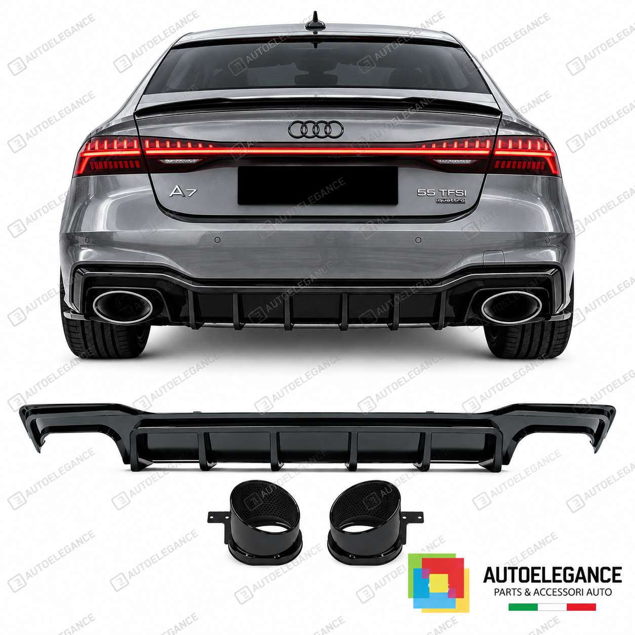 DIFFUSORE AUDI A7 19-23 LOOK RS7 NERO LUCIDO