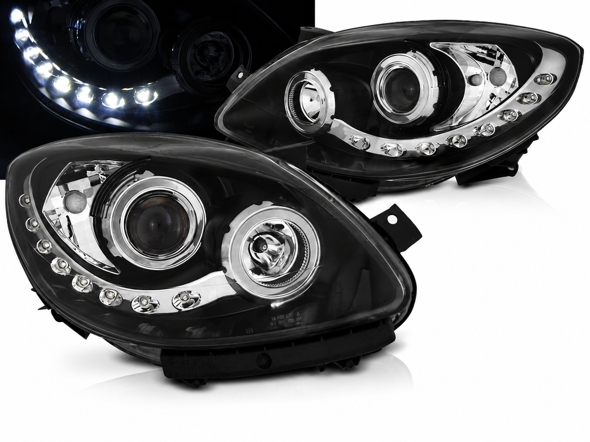 💕 Fari Anteriori Adatti per Renault Twingo 07-11 LED DRL Neri 💕