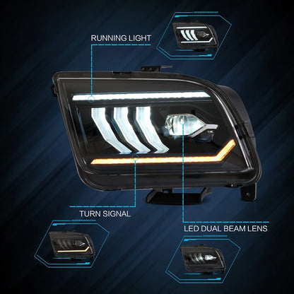 LED Headlights for Ford Mustang 2005-2009 [NOT fit Shelby GT500 / GT500KR models] 