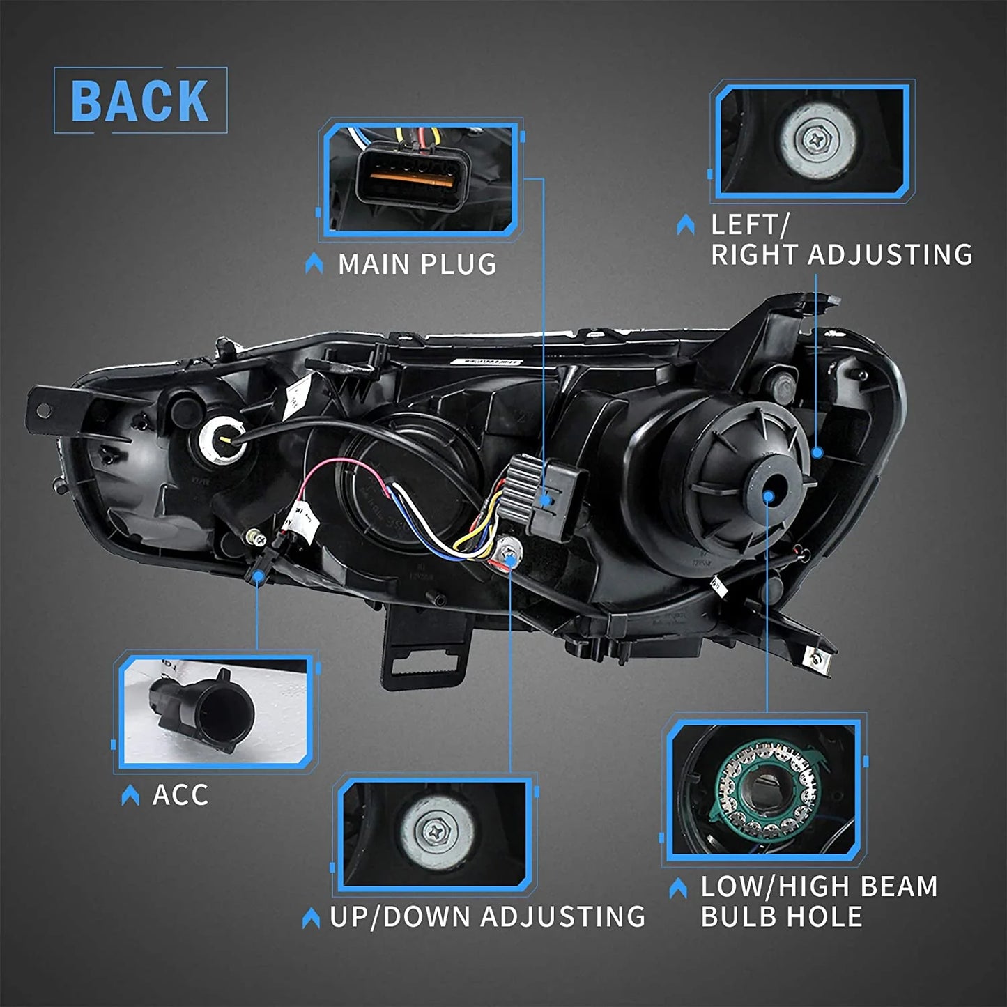 Dual Beam Headlights + D2S LED Bulbs for Mitsubishi EVO X &amp; Lancer 2008-2020 【Bulbs Included】 