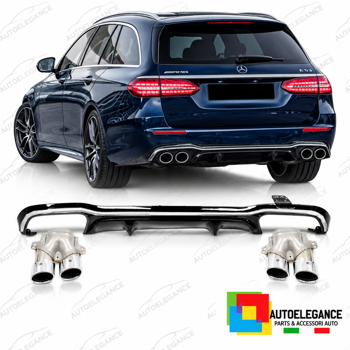 DIFFUSORE ADATTO PER MERCEDES W213 21-23 LOOK E53 NERO CROMATO OO---OO
