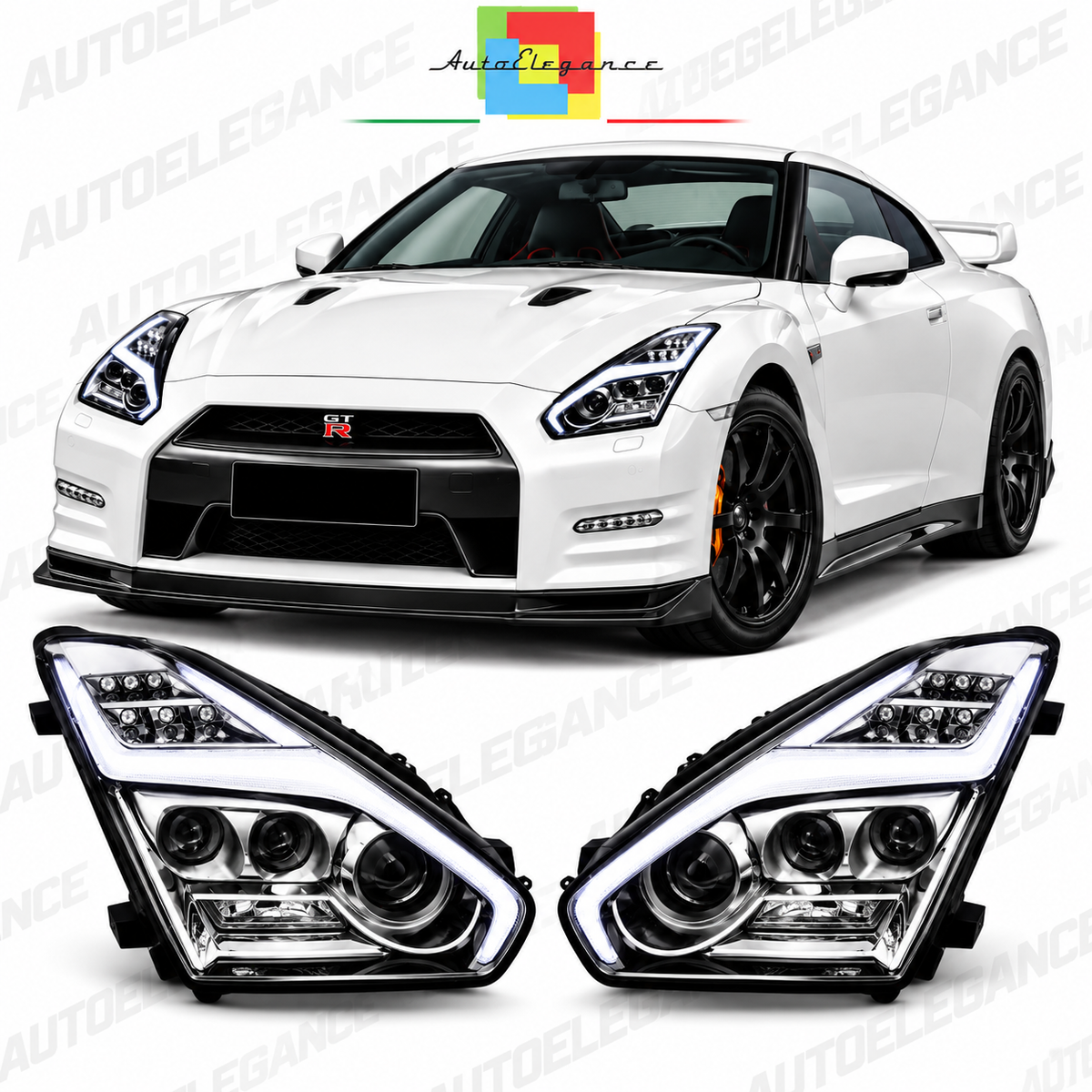 ART.11102 FARI  ANTERIORI ADATTO  PER NISSAN GT-R 08-11.13 LED CROMATO