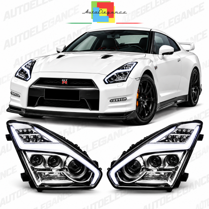 ART.11102 FARI  ANTERIORI ADATTO  PER NISSAN GT-R 08-11.13 LED CROMATO