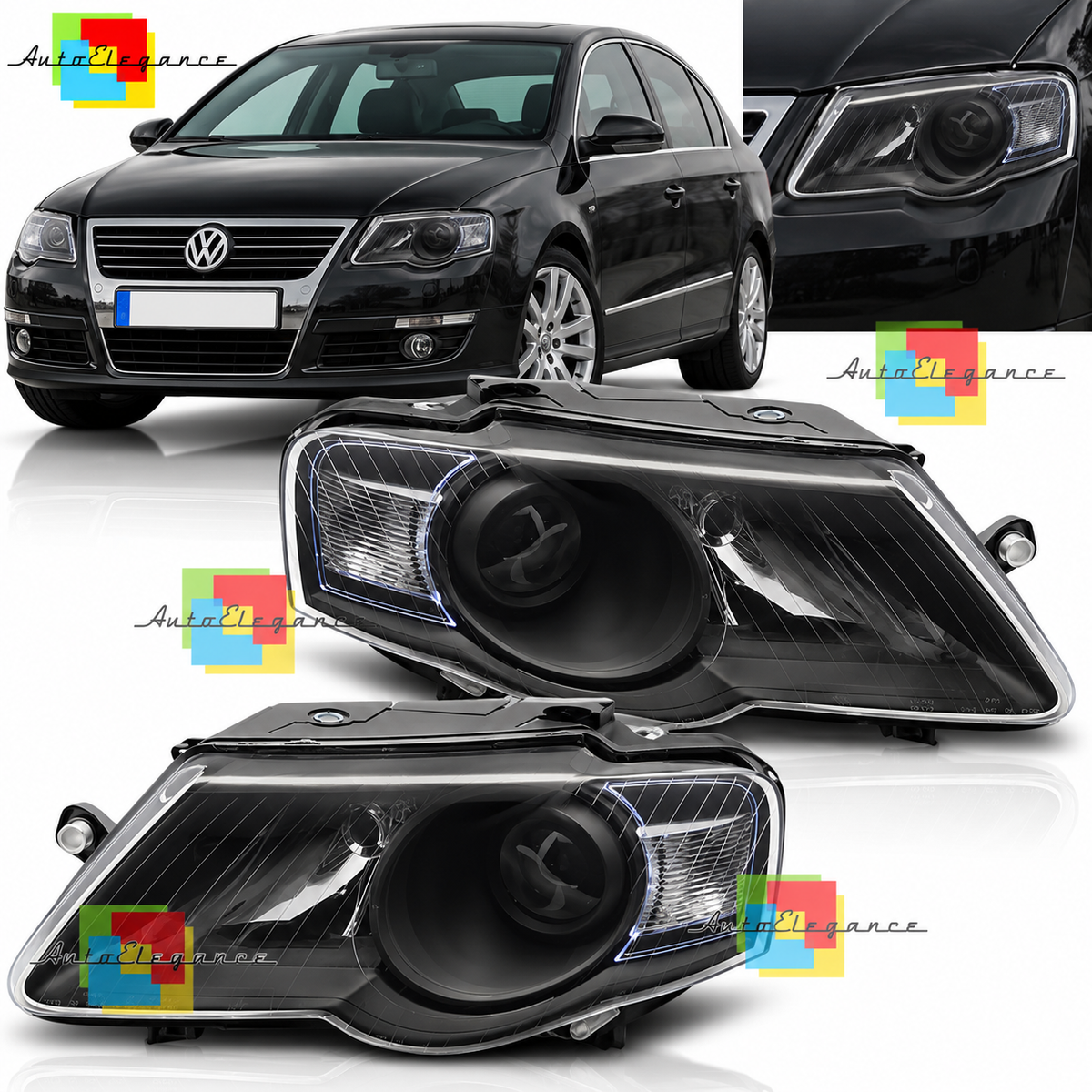 FARI ANTERIORI NERI ADATTI PER VW PASSAT B6 3C 03.05-10