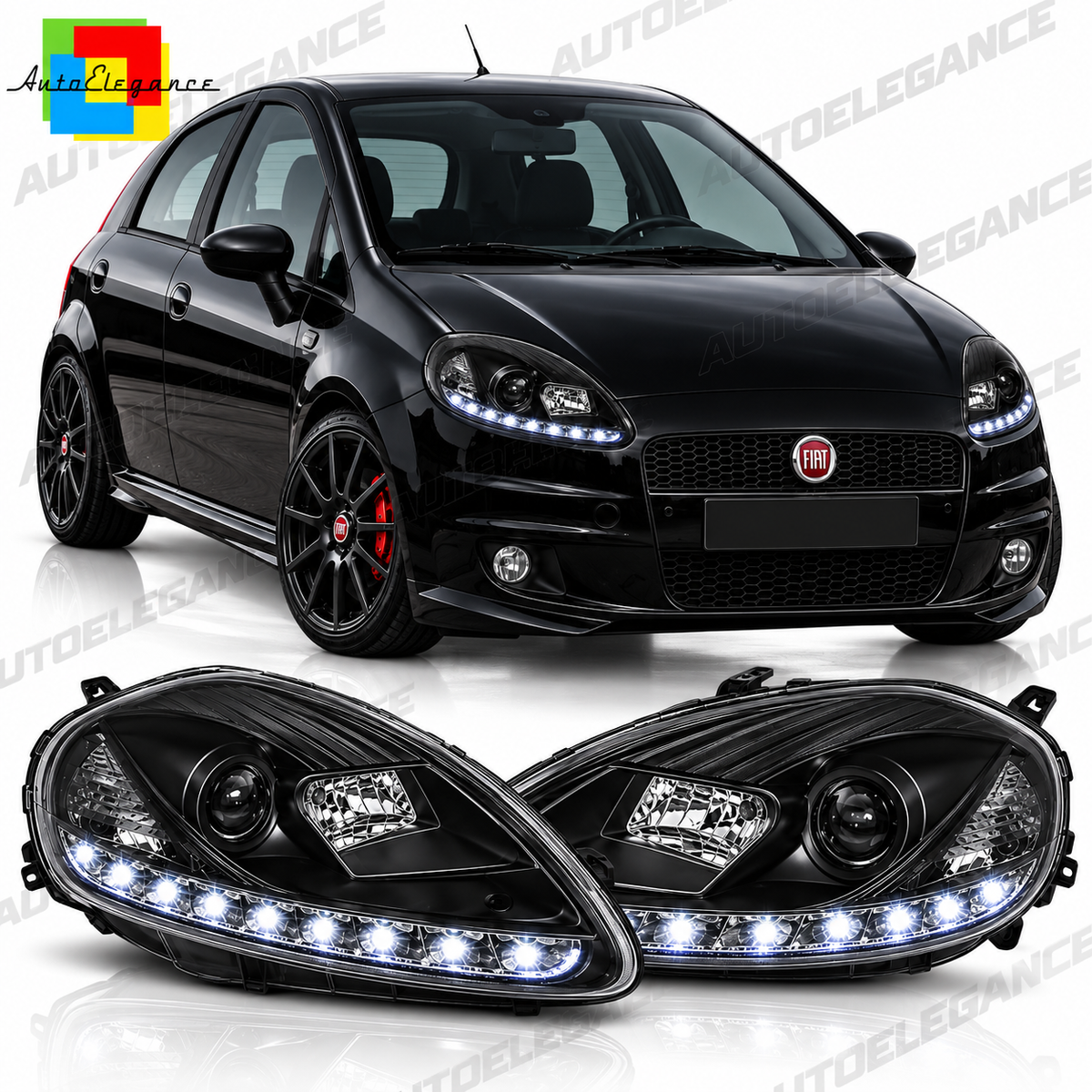 ART.11143 FARI ANTERIORI ADATTO PER FIAT GRANDE PUNTO 09.05-08 NERO