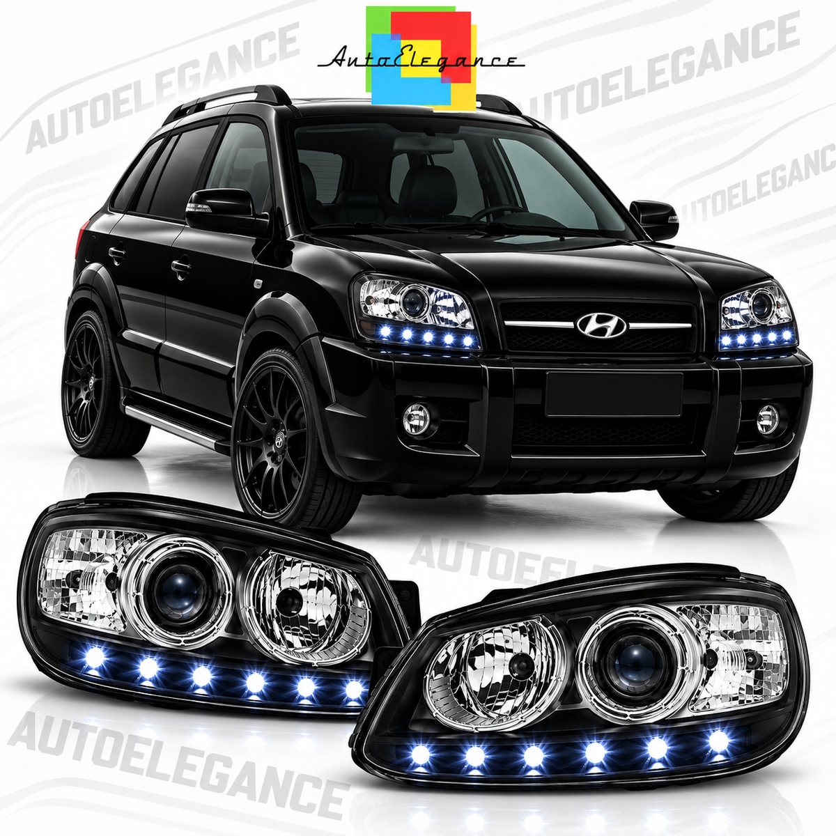 ART.11135 FARI ANTERIORI ADATTO PER HYUNDAI SANTA FE 06.06-12 NERO