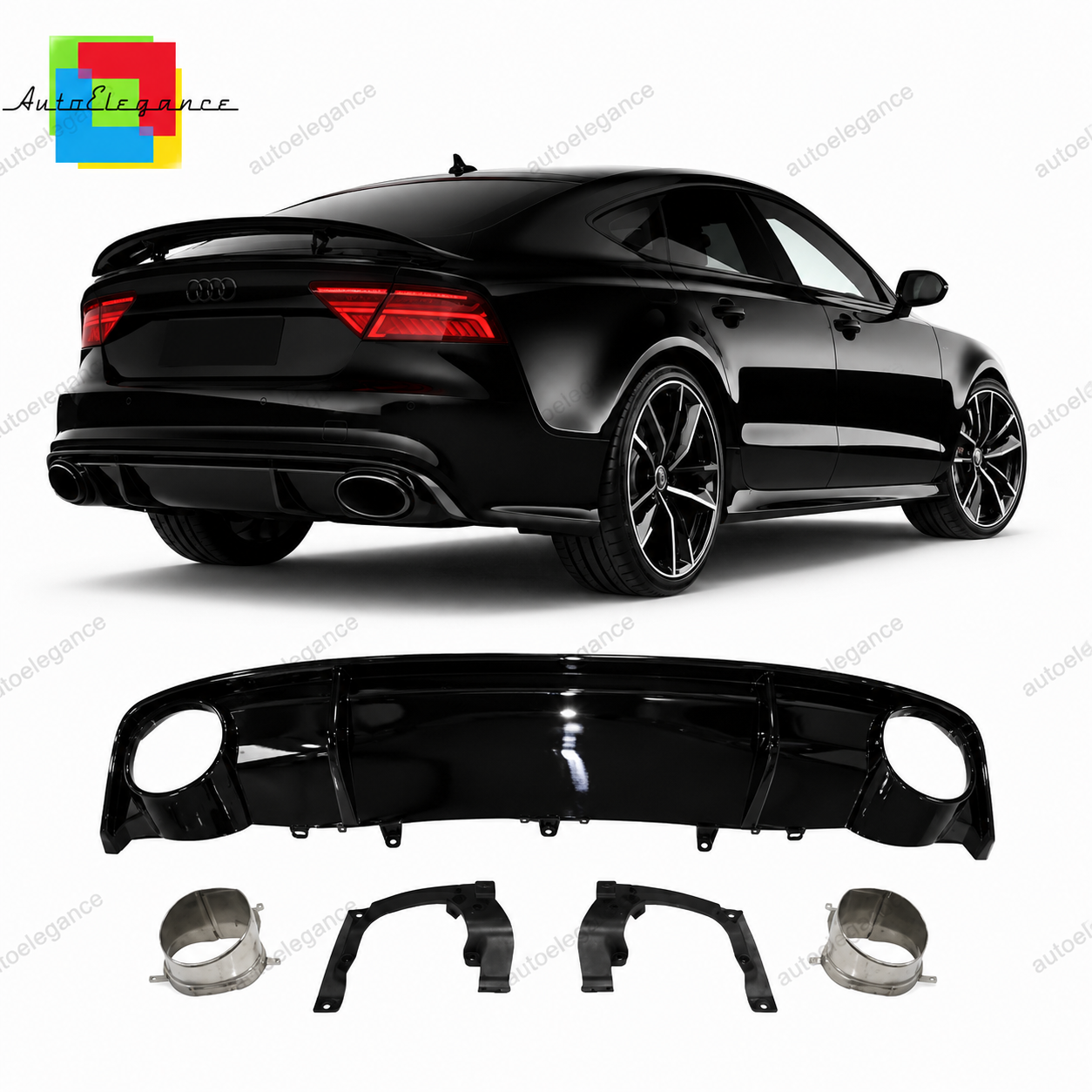 👉Diffusore Posteriore Look RS7 Nero Lucido + Terminali per Audi A7 16-18👈