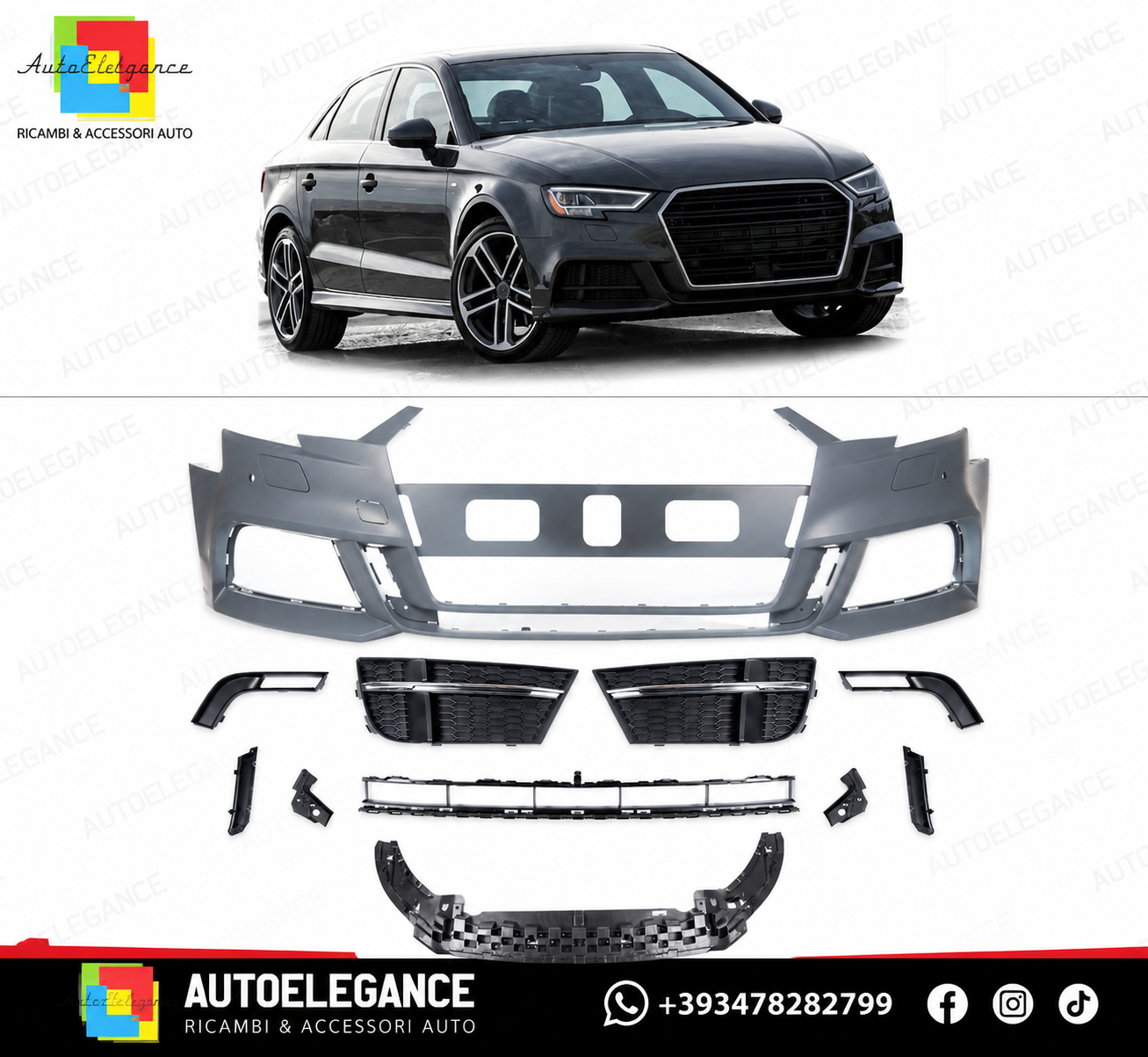 💕ART.10277 PARAURTI ANTERIORI S-Line Audi A3 (8V) Sedan Facelift (2016-2019)💕