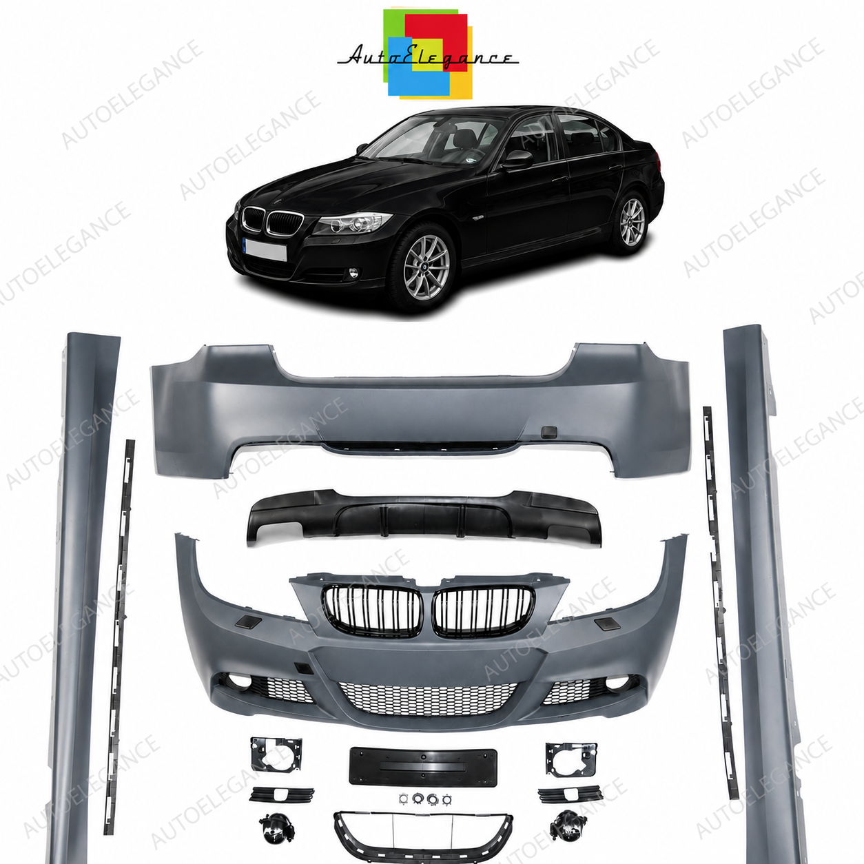 👉KIT CARROZZERIA PARAURTI ANTERIORE E POSTERIORE - BMW SERIE 3 E90 LCI 08-11👈