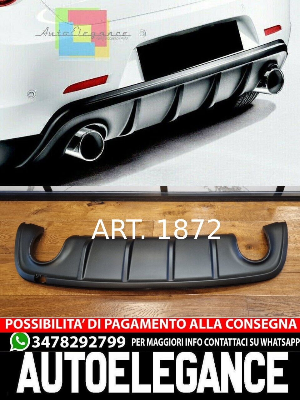 DIFFUSORE ADATTO PER ALFA ROMEO GIULIETTA 1+1 LOOK OPACO DESIGN SPORTIVO (promo)