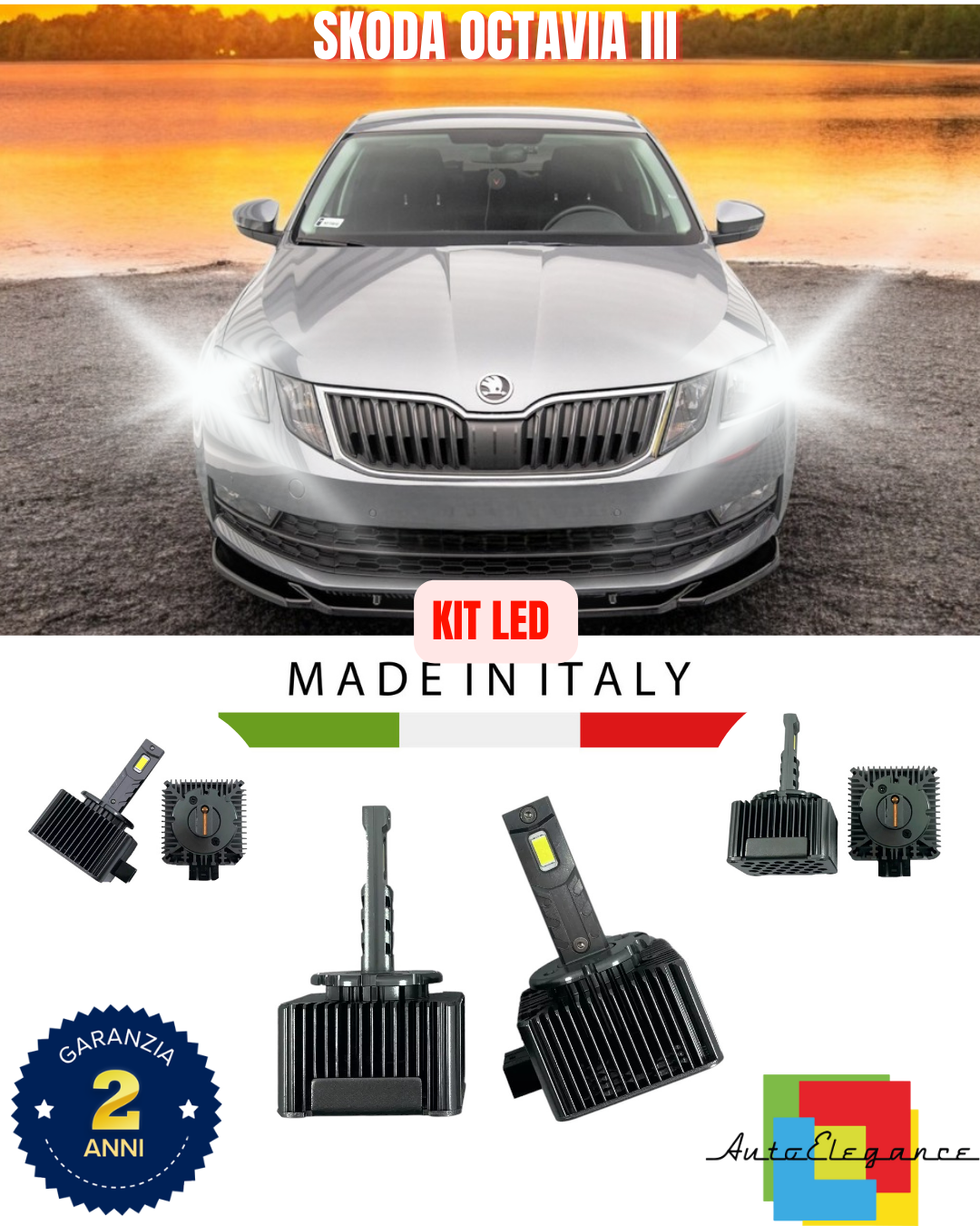 💕 KIT LED LAMPADE ANABBAGLIANTI D3S LED 6000K ADATTO PER SKODA OCTAVIA III 💕