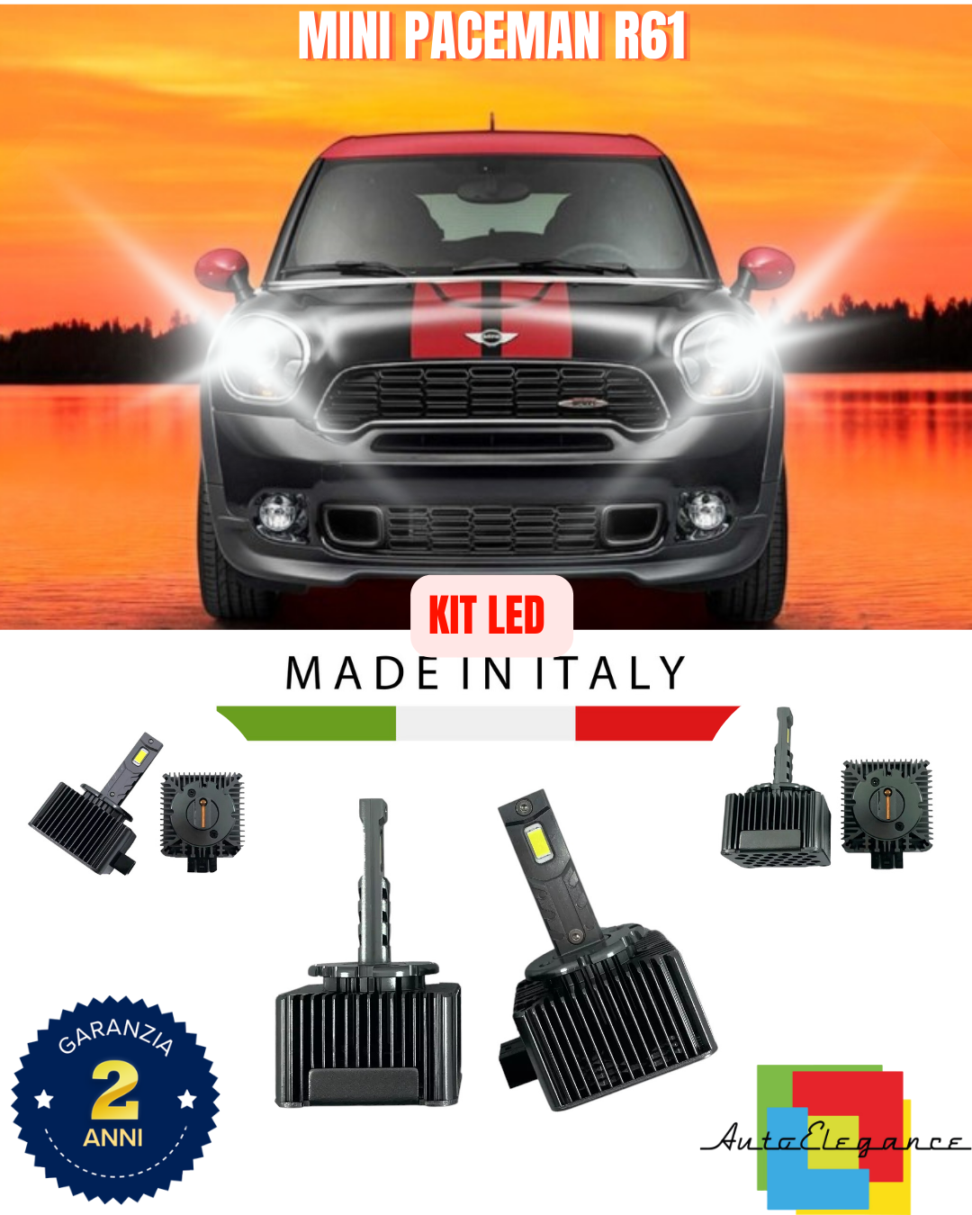 💖 KIT LED LAMPADE ANABBAGLIANTI D1S LED 6000K ADATTO PER MINI PACEMAN R61 💖