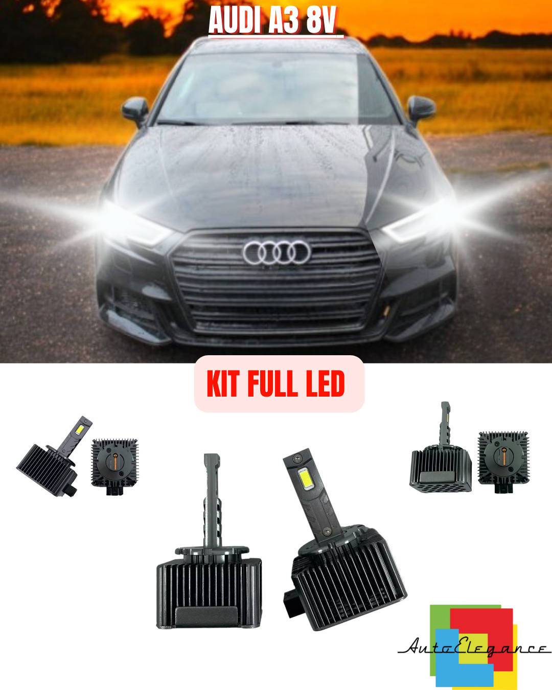 ⭐KIT LED LAMPADE ANABBAGLIANTI D5S LED 6000K ADATTO PER AUDI A3 8V ⭐