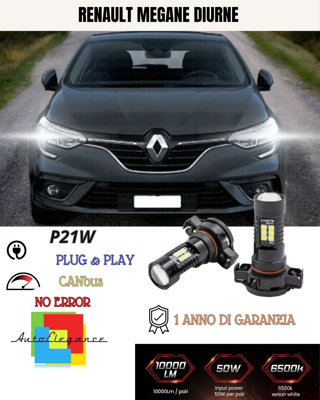 😍COPPIA LUCI DIURNE DRL 15 LED P21W BA15S CANBUS😍RENAULT MEGANE 3 6000K😍