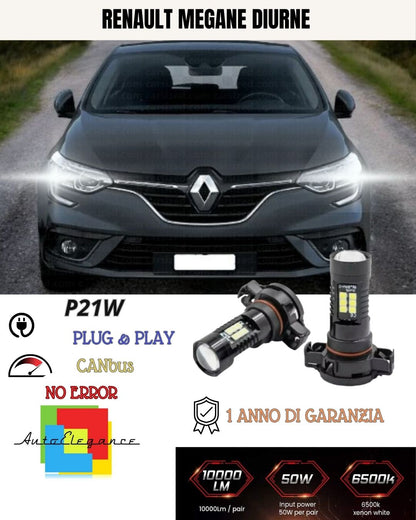 😍COPPIA LUCI DIURNE DRL 15 LED P21W BA15S CANBUS😍RENAULT MEGANE 3 6000K😍