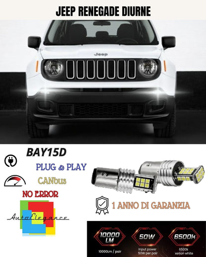 😍COPPIA LAMPADE DIURNE POSIZIONE DRL 15 LED BAY15D CANBUS😍JEEP RENEGADE 6000K