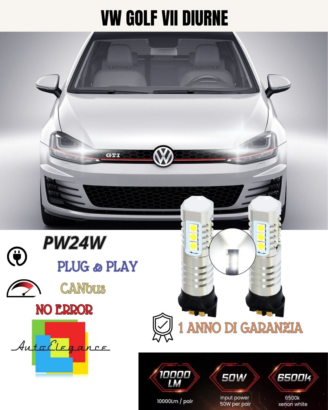 😍COPPIA LAMPADE DIURNE DRL10 LED PW24W CANBUS😍VW GOLF VII TIGUAN 6000K AUDI Q2
