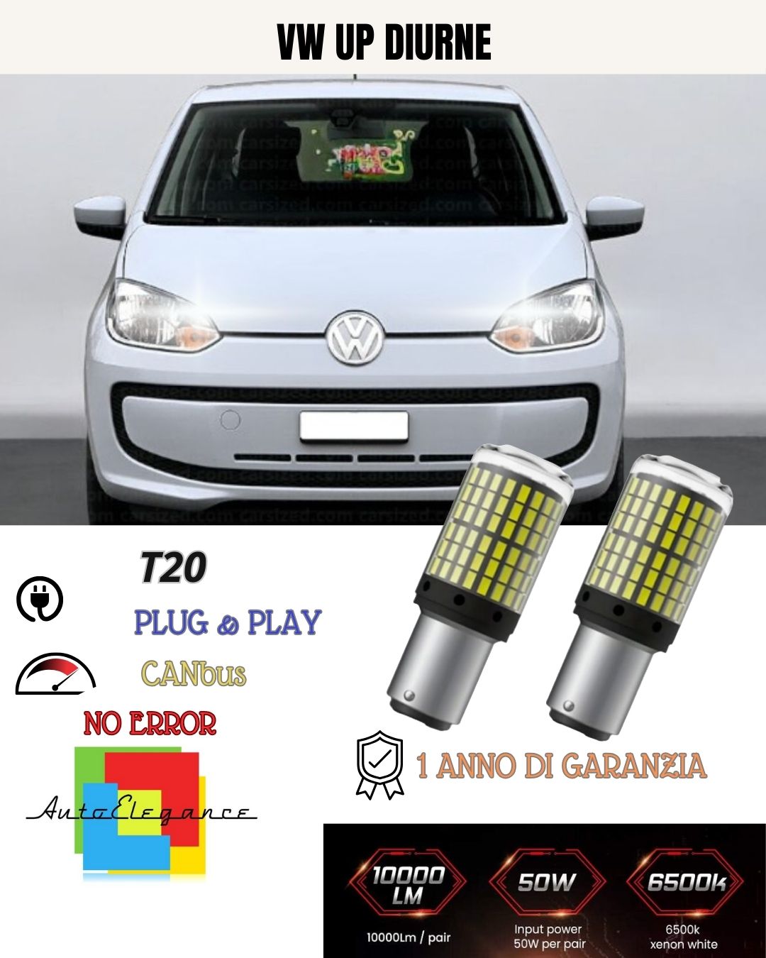 😍COPPIA LUCI DIURNE DRL LED T20 CANBUS 🥰 VW UP 6000K BIANCO 100% NO ERROR🥰