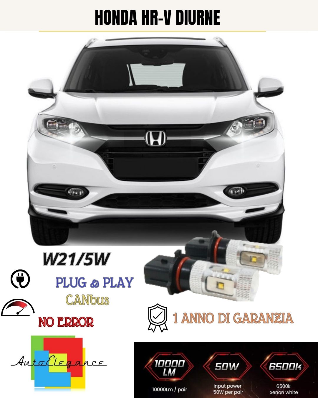 😍COPPIA LUCI DIURNE DRL LED T20 CANBUS HONDA HR-V HR V 6000K BIANCO NO ERROR😍