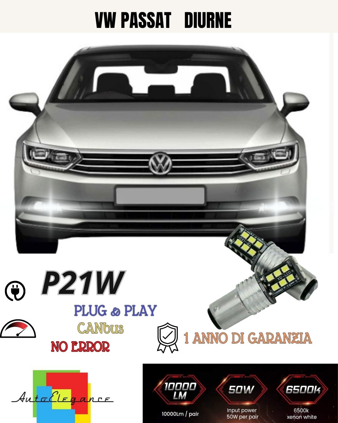 😍PAIR OF DAYTIME LIGHTS DRL 15 LED P21W BA15S CANBUS😍 VW PASSAT B7 VARIANT 6000K😍