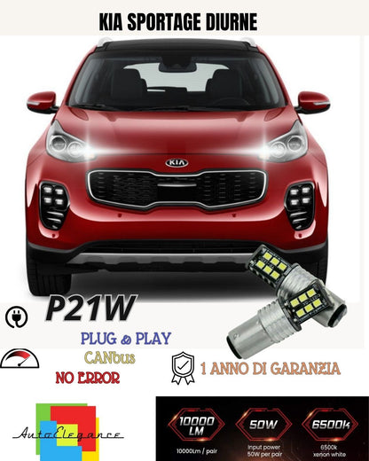 😍COPPIA LUCI DIURNE DRL 15 😍LED P21W BAY15D CANBUS KIA SPORTAGE MK4 IV 6000K😍