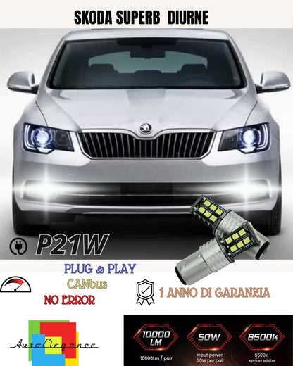 😍😍LUCI DIURNE DRL 15 LED P21W BA15S❤️❤️CANBUS SKODA SUPERB II MK2 6000K😍😍