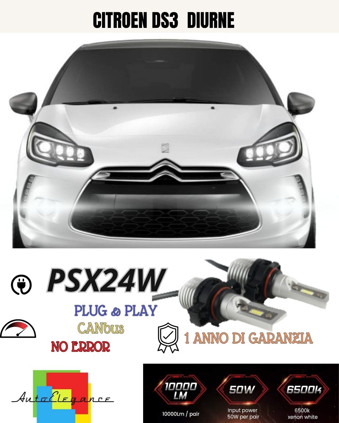 ❤️❤️PAIR OF LED FOG LIGHTS PSX24W❤️❤️CITROEN DS3 CANBUS NO ERROR 6000K