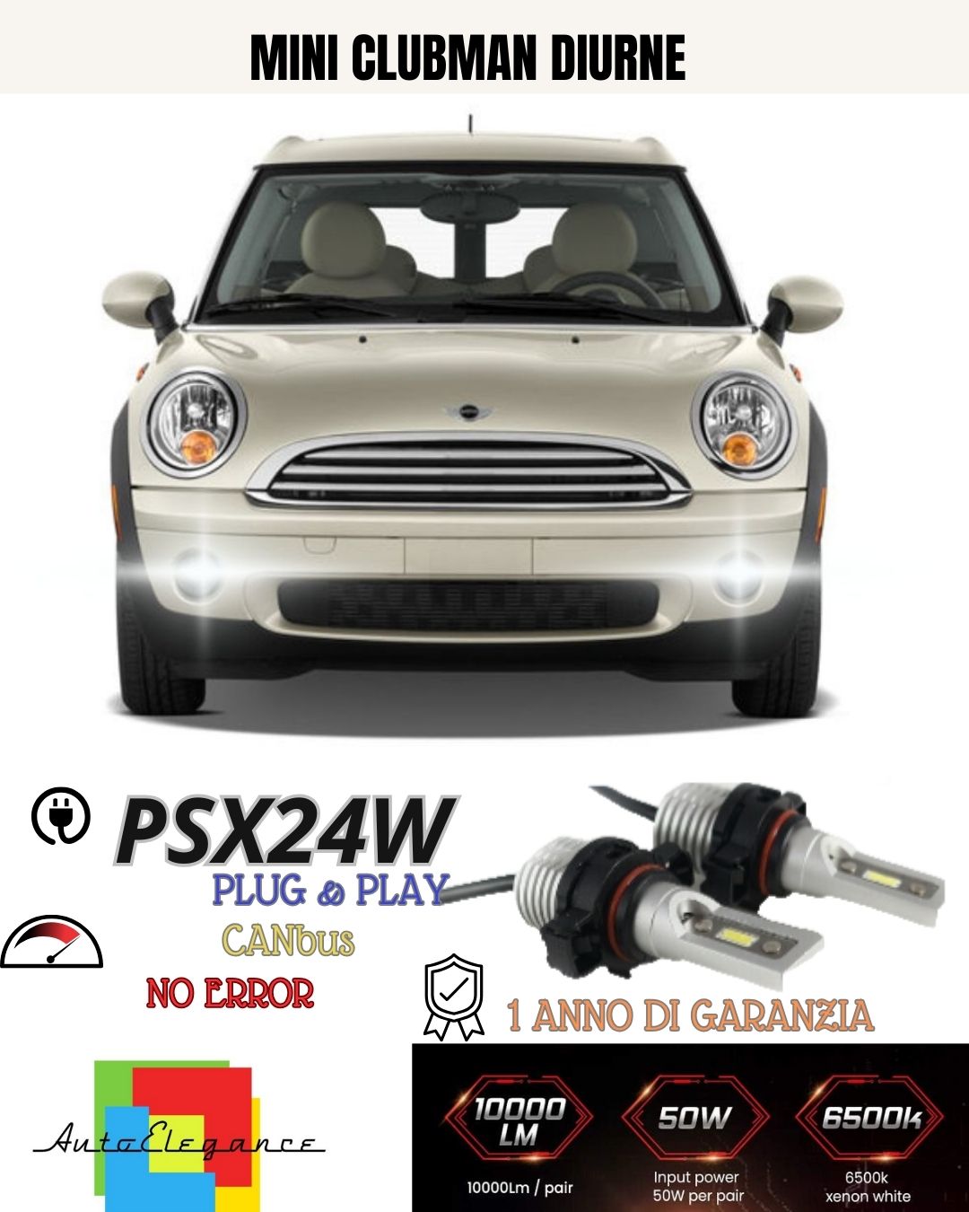 😍KIT LED PSX24W MINI CLUBMAN F54 LUCI DIURNE DRL 1800 LUMEN CANBUS 6000K BIANCO