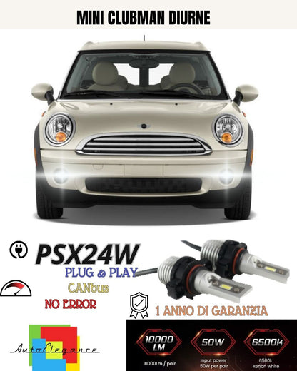 😍KIT LED PSX24W MINI CLUBMAN F54 LUCI DIURNE DRL 1800 LUMEN CANBUS 6000K BIANCO