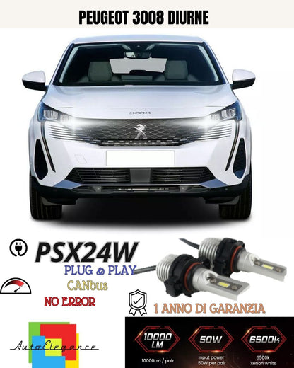 😍😍COPPIA LAMPADE FENDINEBBIA A LED PSX24W PEUGEOT 3008 CANBUS NO ERROR 6000K😍