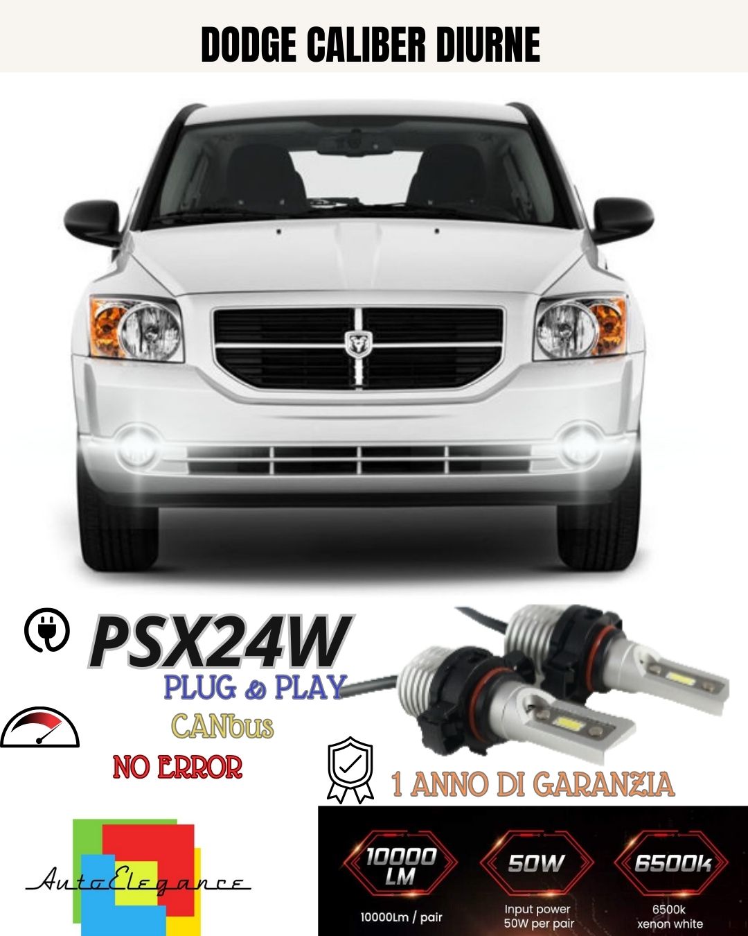 😍😍PAIR OF LED FOG LIGHTS PSX24W DODGE CALIBER CANBUS NO ERROR 6000K