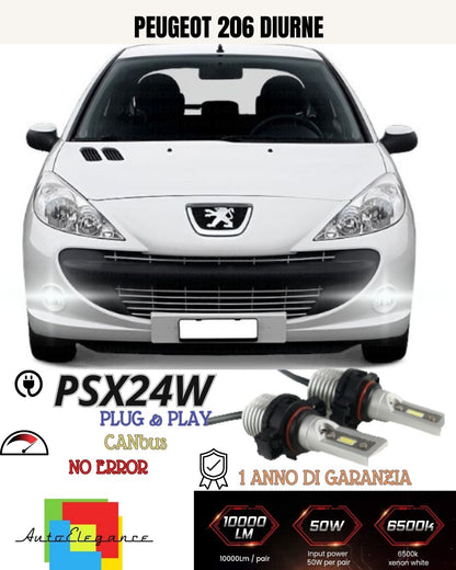😍😍COPPIA LAMPADE FENDINEBBIA A LED PSX24W PEUGEOT 206+ CANBUS NO ERROR 6000K😍