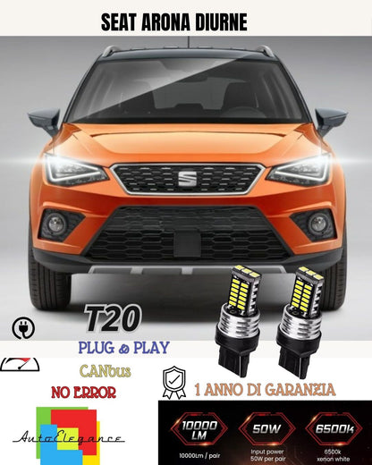 😍😍😍COPPIA LUCI DIURNE DRL LED T20 W21W ❤️SEAT ARONA❤️ CANBUS 3.0 6000K BIANCO