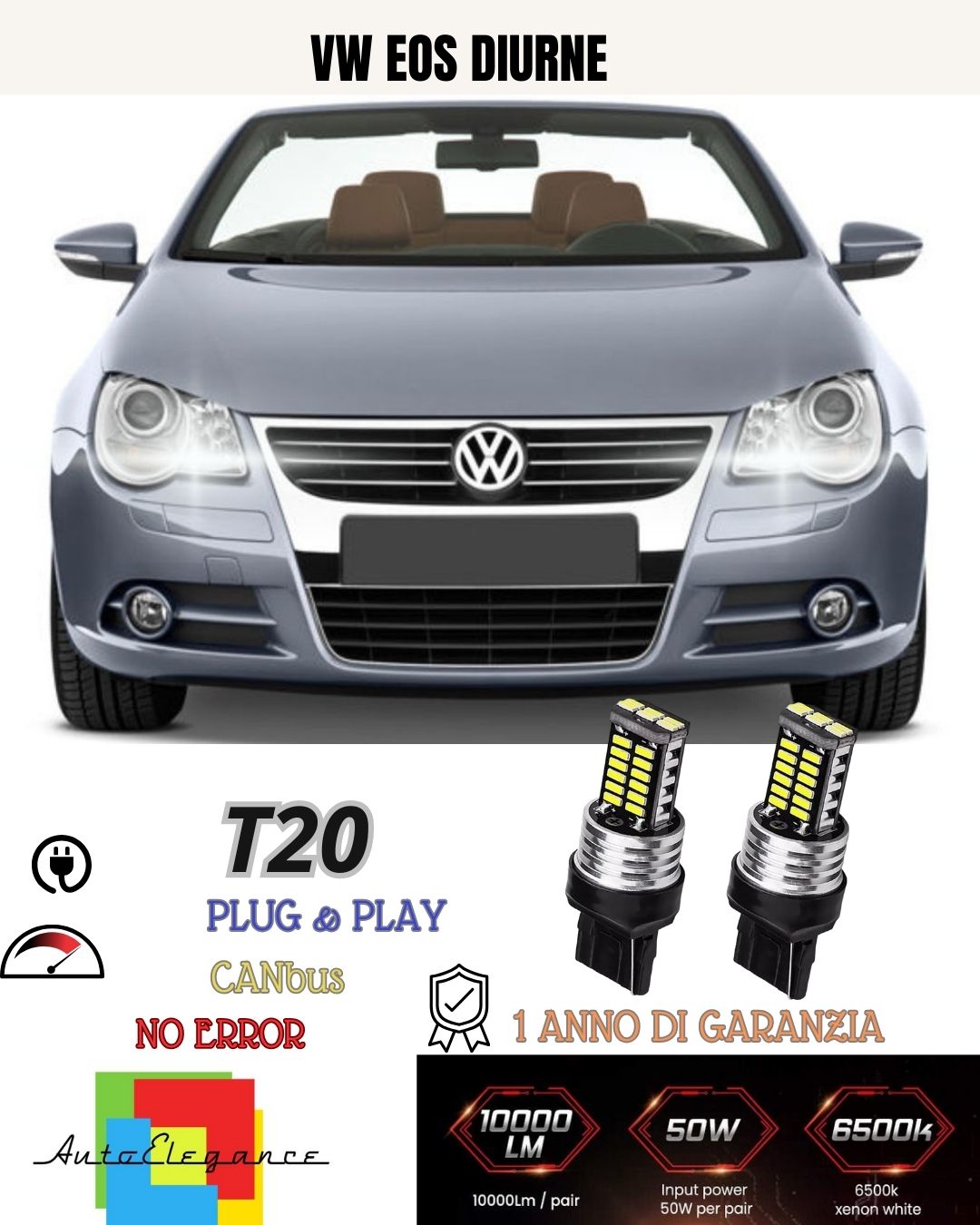 😍😍PAIR OF DAYTIME LIGHTS DRL 15 LED T20 W21W CANBUS❤️ VW EOS MK2 II ❤️6000K😍