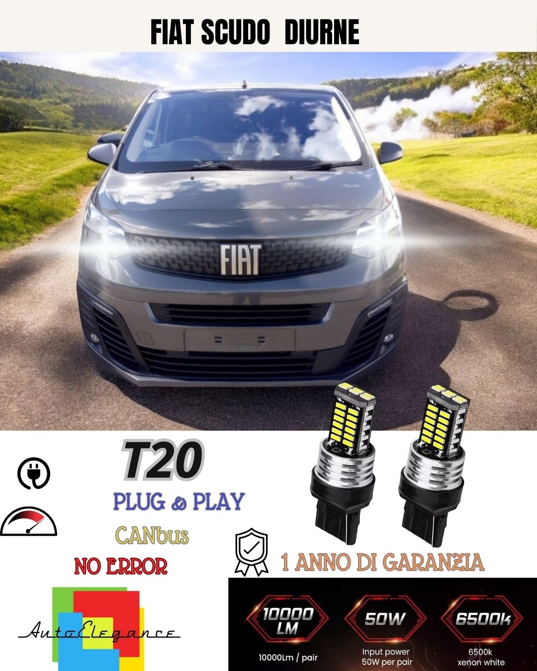 😍PAIR OF DAYTIME LIGHTS DRL 15 LED T20 CANBUS😍😍 FIAT SCUDO 3 6000K WHITE😍😍
