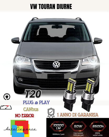 ❤️❤️COPPIA LAMPADE DIURNE POSIZIONE DRL 15 LED T20 CANBUS VW TOURAN 5T1 6000K❤️
