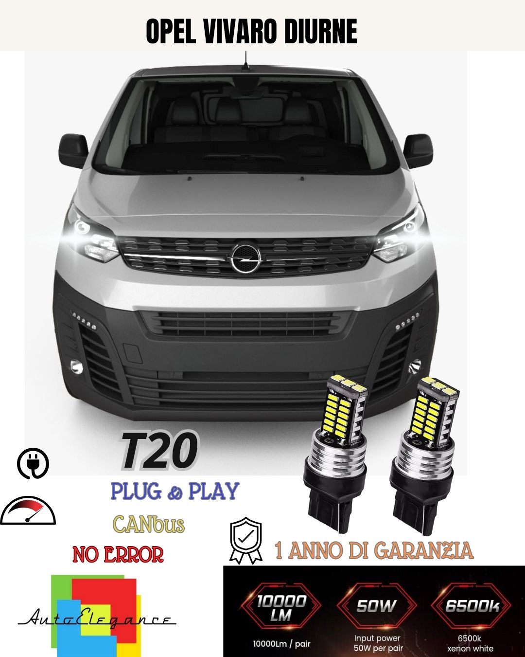 ❤️COPPIA LUCI DIURNE DRL 15 LED T20 CANBUS❤️ OPEL VIVARO❤️ C 6000K NO AVARIA❤️