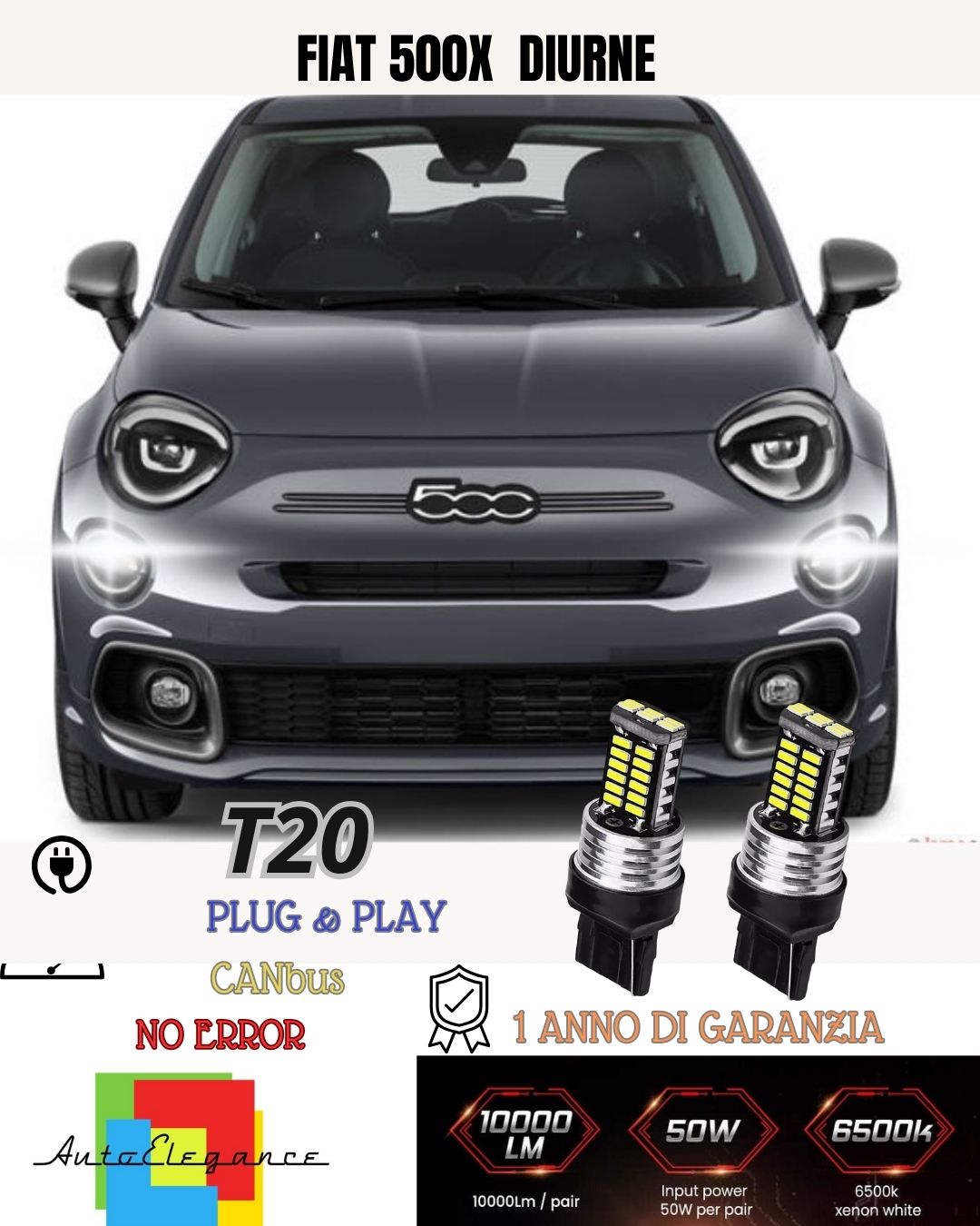 ❤️❤️PAIR OF DAYTIME LIGHTS DRL 24 LED T 20 FIAT 500X FROM 2017 6000K CANBUS NO ERROR