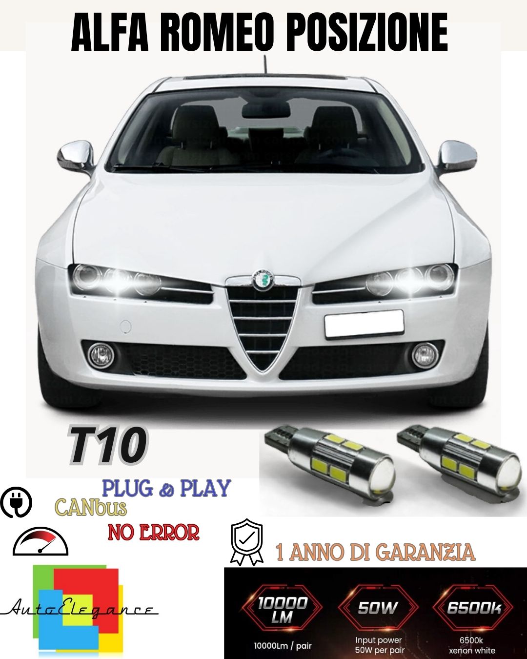 ❤️❤️COPPIA LUCI POSIZIONE 10 LED❤️ALFA 159❤️❤️T10 W5W CANBUS 100% NO ERRORE❤️❤️❤