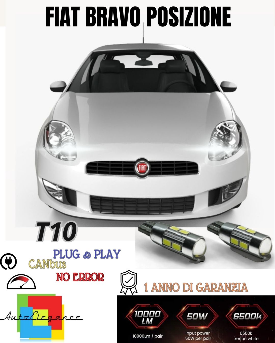 ❤️COPPIA LUCI DI POSIZIONE A 10 ❤️FIAT BRAVO❤️❤ ❤️T10 W5W CANBUS ULTRALUMINOSI❤️